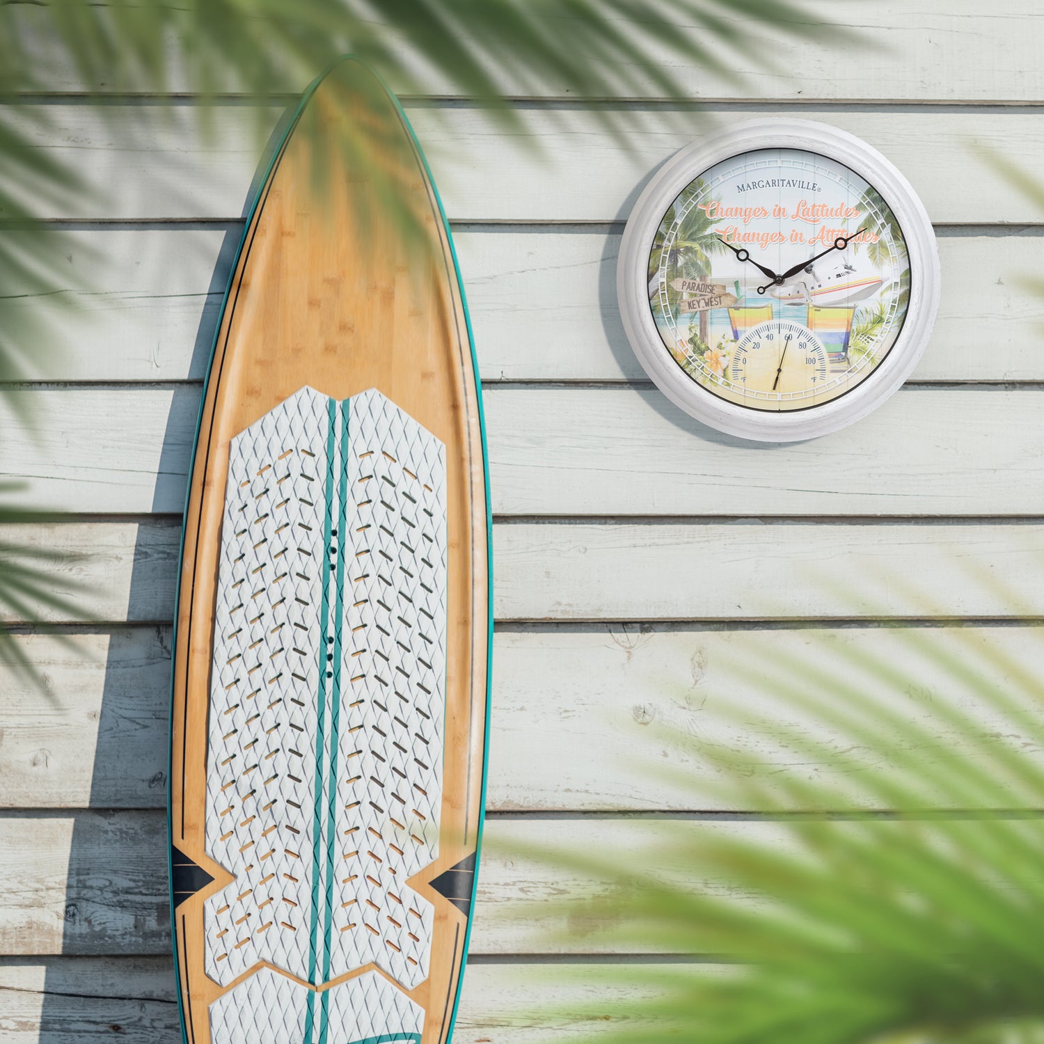 433-3841MV1T 15.75-inch Margaritaville Indoor/Outdoor Wall Clock w/ Te