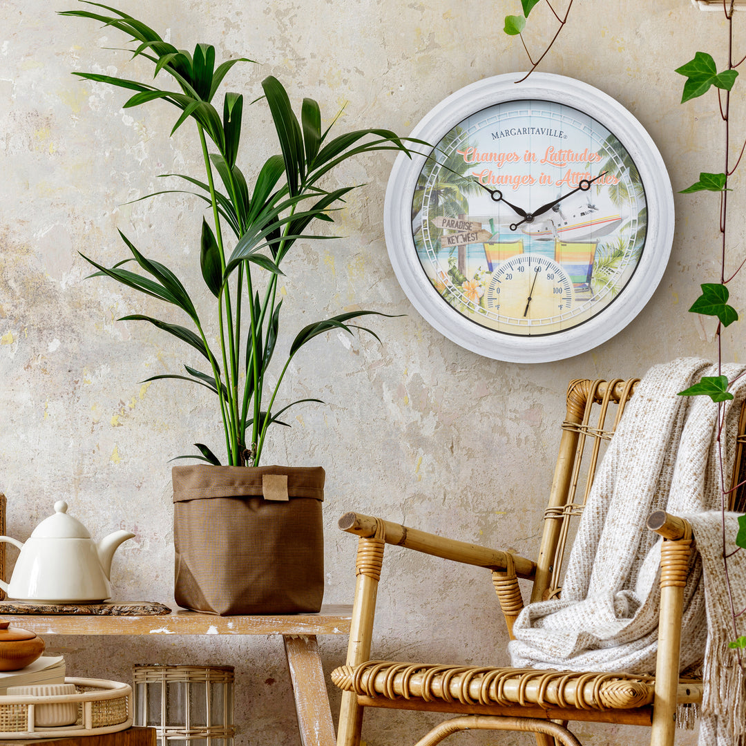 433-3841MV1T 15.75-inch Margaritaville Indoor/Outdoor Wall Clock w/ Te