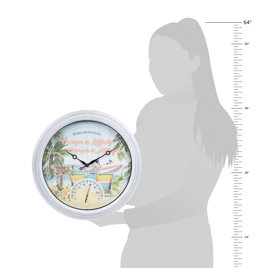 433-3841MV1T 15.75-inch Margaritaville Indoor/Outdoor Wall Clock w/ Te