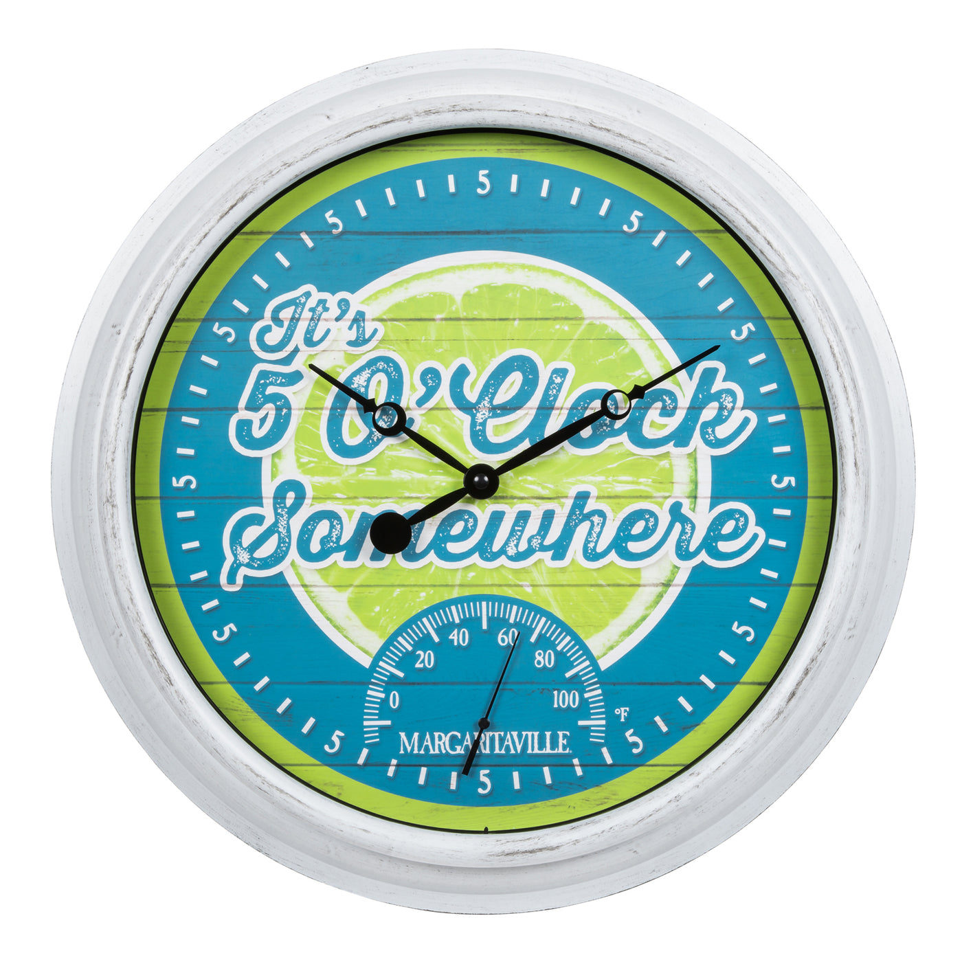 433-3841MV6T 15.75-inch Margaritaville Indoor/Outdoor Wall Clock w/ Temperature