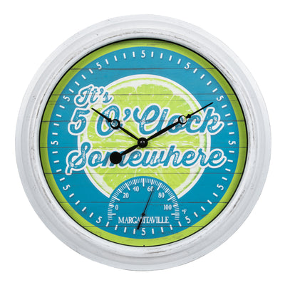 433-3841MV6T 15.75-inch Margaritaville Indoor/Outdoor Wall Clock w/ Temperature