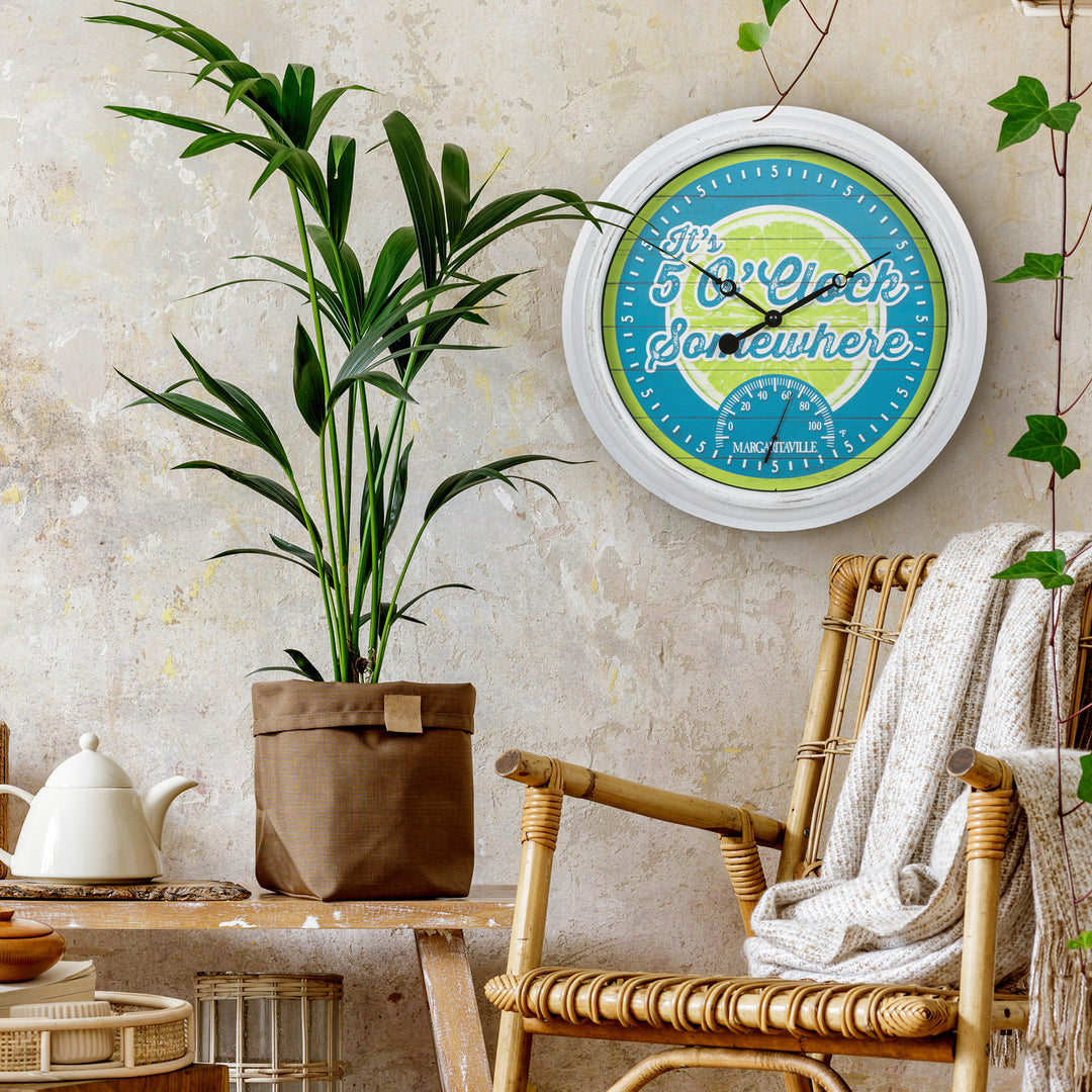 433-3841MV2T 15.75-inch Margaritaville Indoor/Outdoor Wall Clock w/ Te