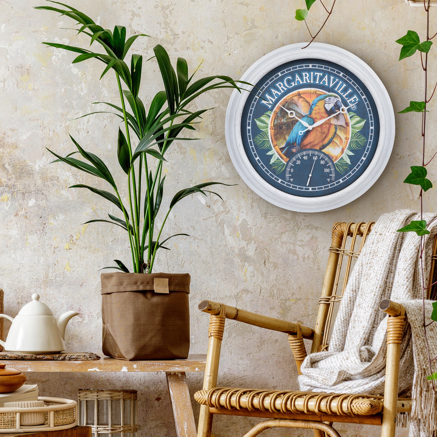 Margaritaville Wall Clock | Outdoor Clock with Temp | La Crosse