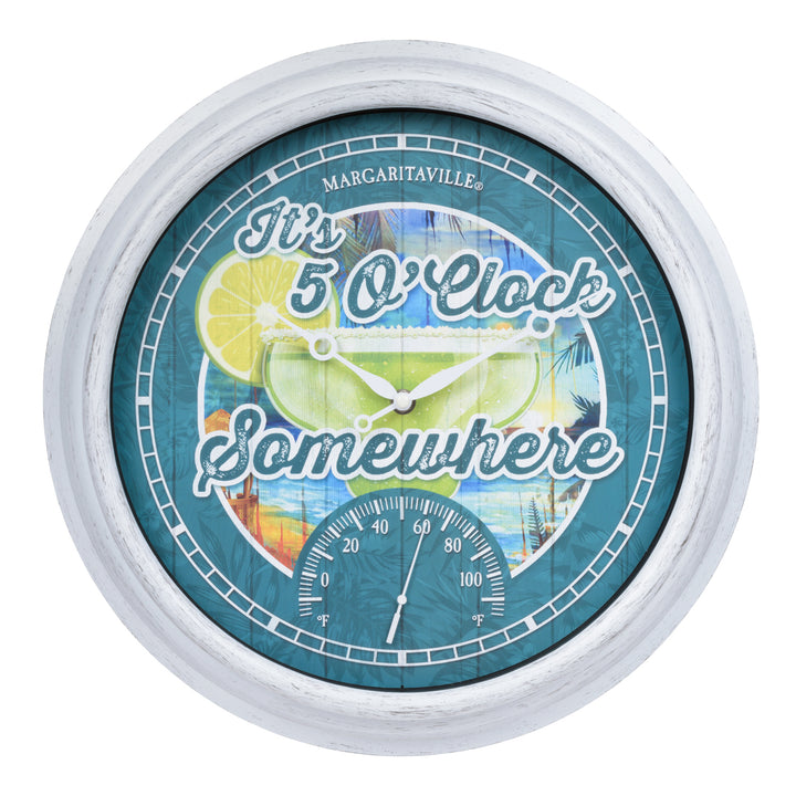 433-3841MV7T 15.75-inch Margaritaville Indoor/Outdoor Wall Clock w/ Temperature