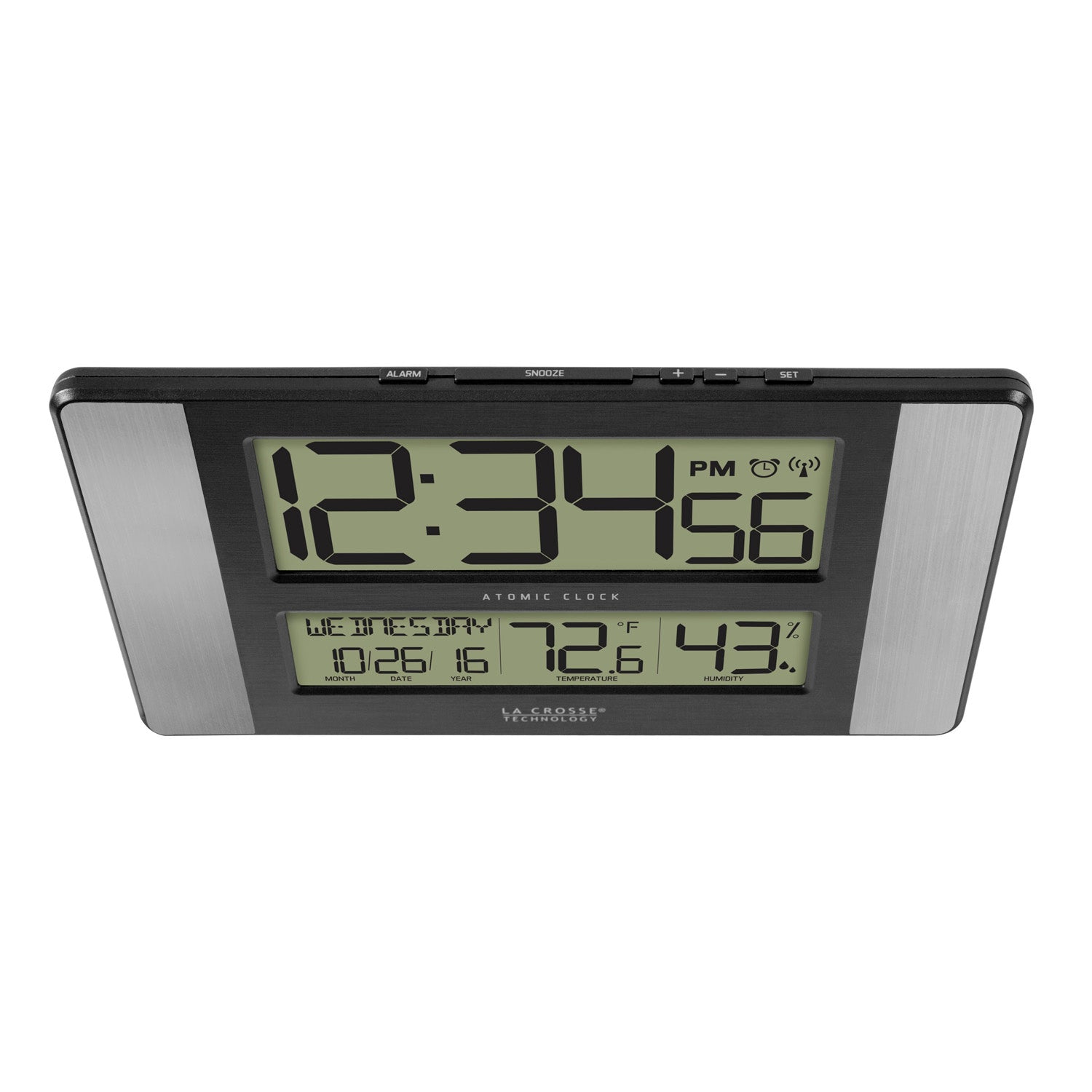 La Crosse Technology 513-1417H-AL Atomic Digital Wall Clock with Indoor Temp & Humidity