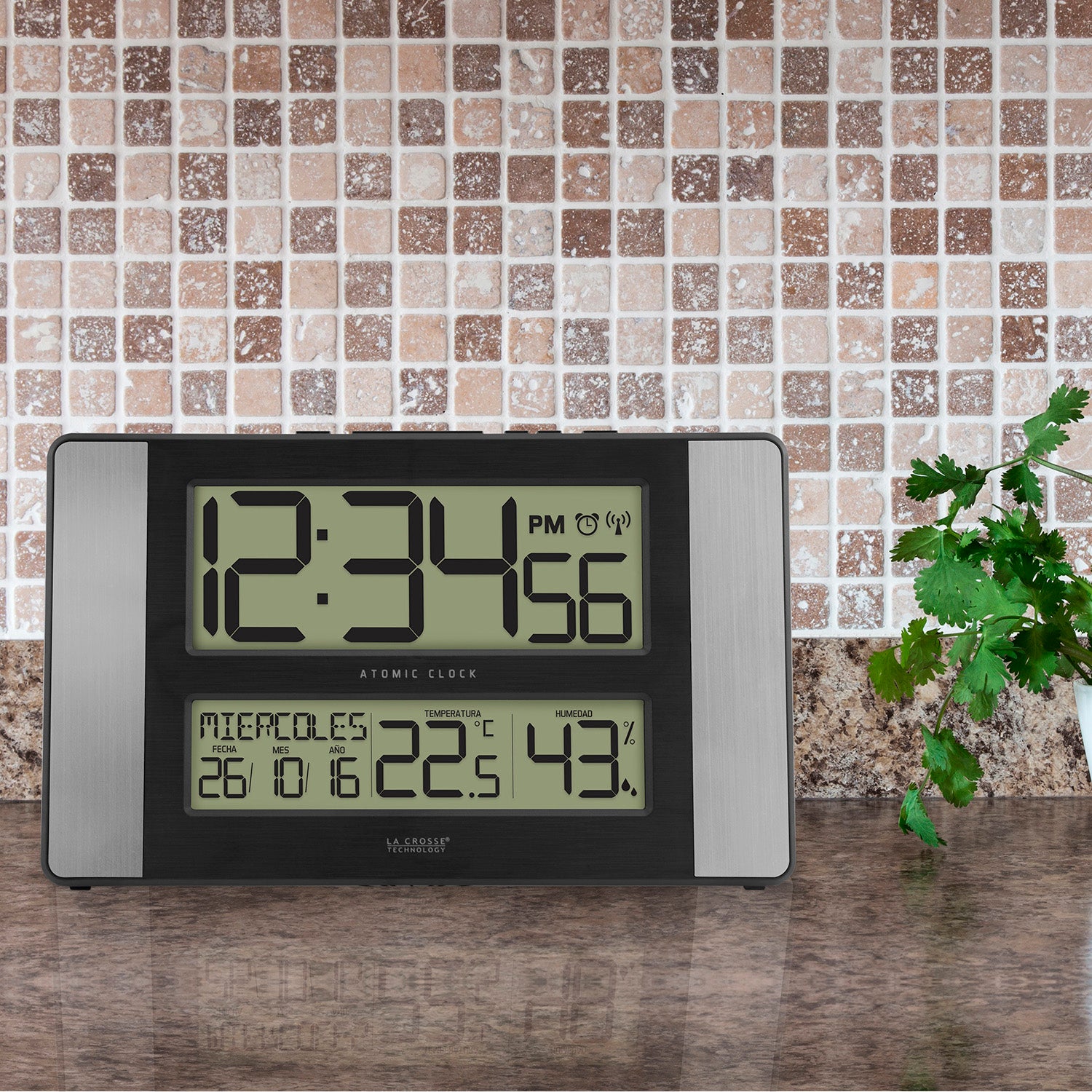 513-149 Atomic Digital Wall Clock with Indoor/Outdoor Temperature