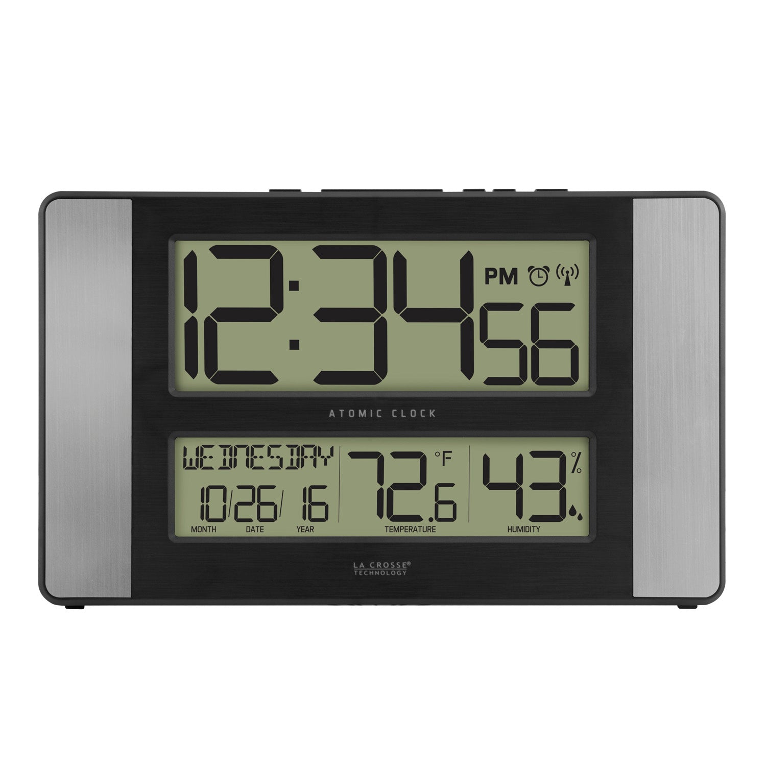 513-1417H-AL Atomic Digital Wall Clock with Indoor Temperature and Hum