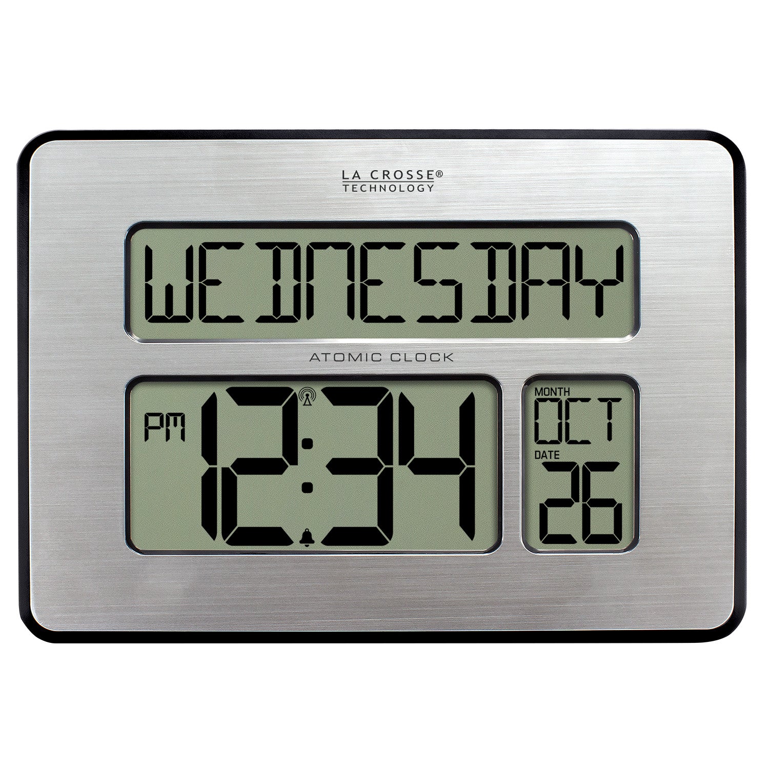 513-1419V4 Atomic Digital Wall Clock with Calendar and Indoor Temperat