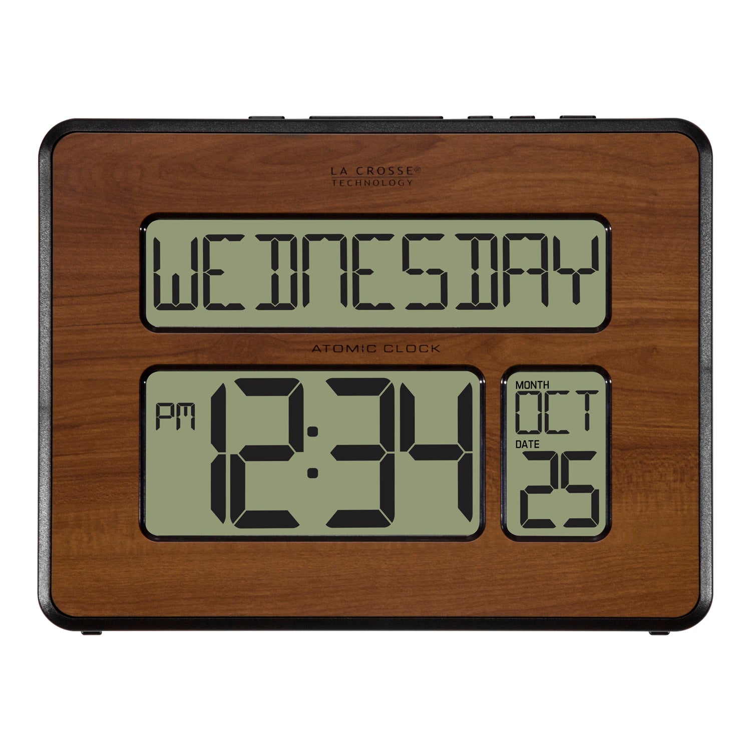 513-1419-WAV4 Atomic Digital Wall Clock with Calendar and Indoor Tempe