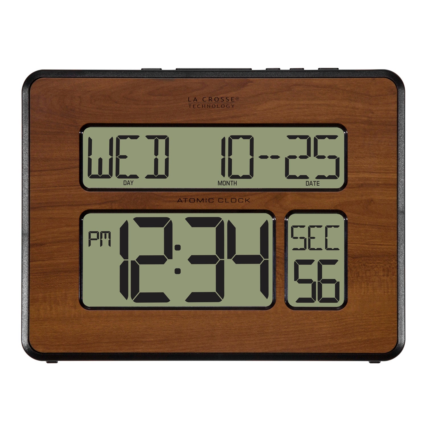 513-1419-WAV4 Atomic Digital Wall Clock with Calendar and Indoor Tempe