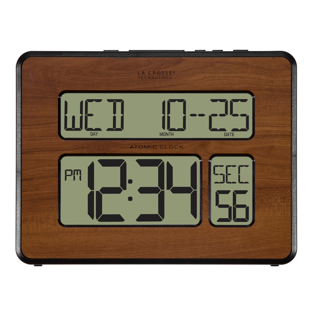 513-1419-WAV4 Atomic Digital Wall Clock with Calendar and Indoor Tempe