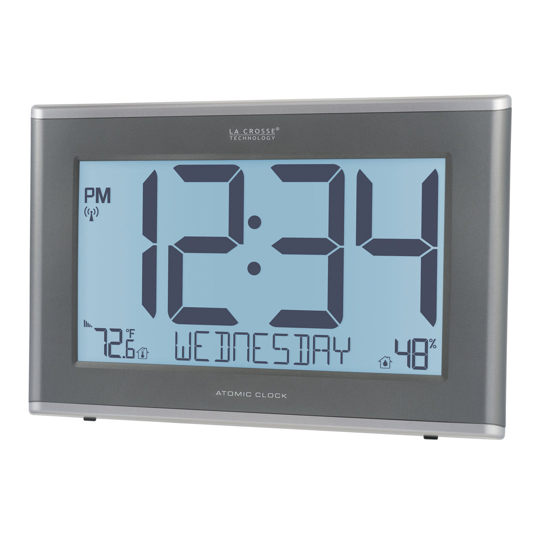 513-21867 Jumbo Atomic Wall Clock with Indoor Temp, Humidity and Backl