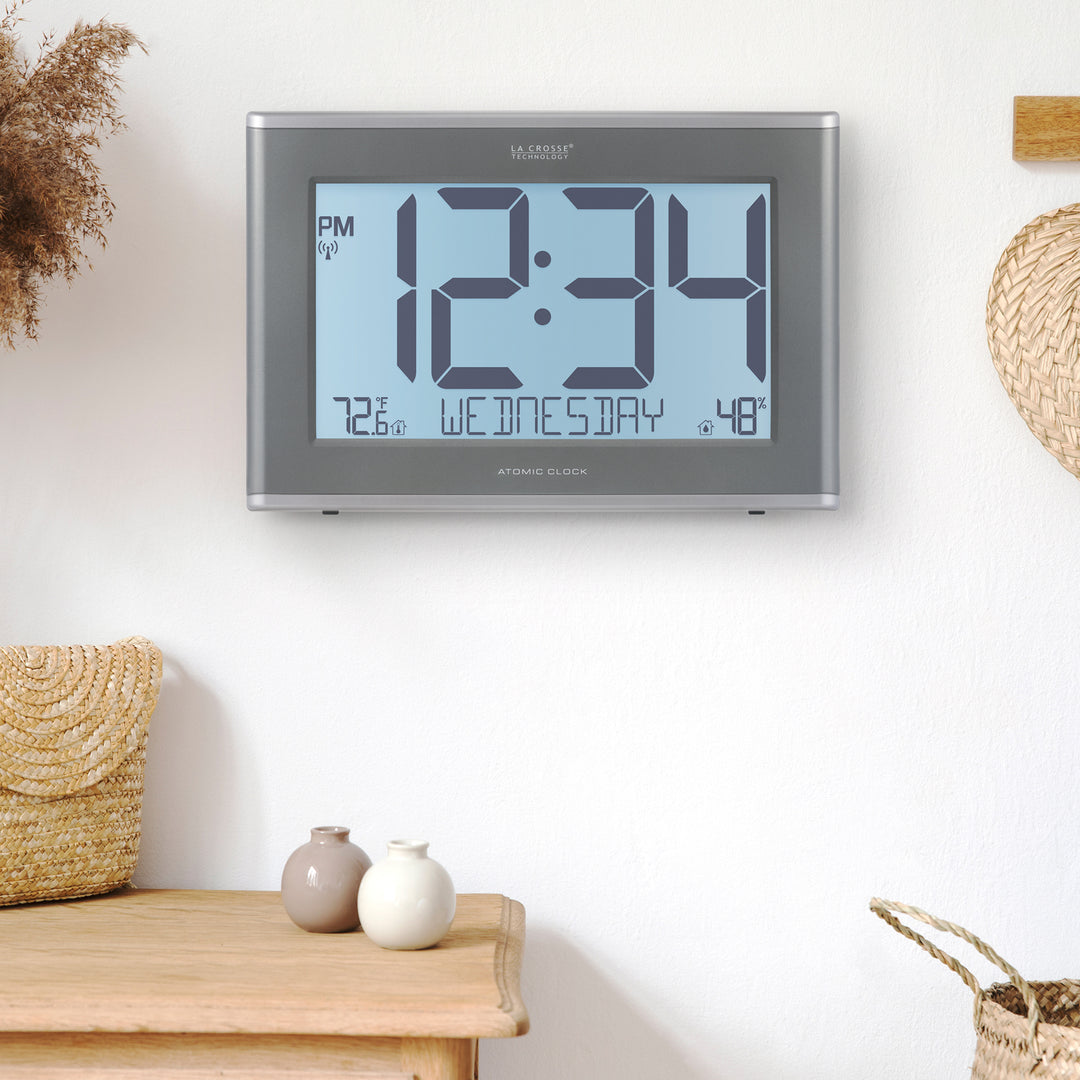 513-1429BL Jumbo Atomic Wall Clock with Indoor Temp, Humidity and Back