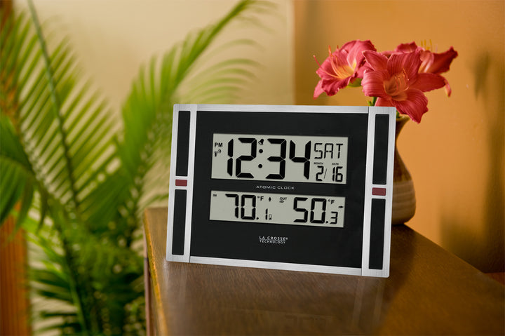K86302 Atomic Digital Wall Clock with Indoor/Outdoor Temperature