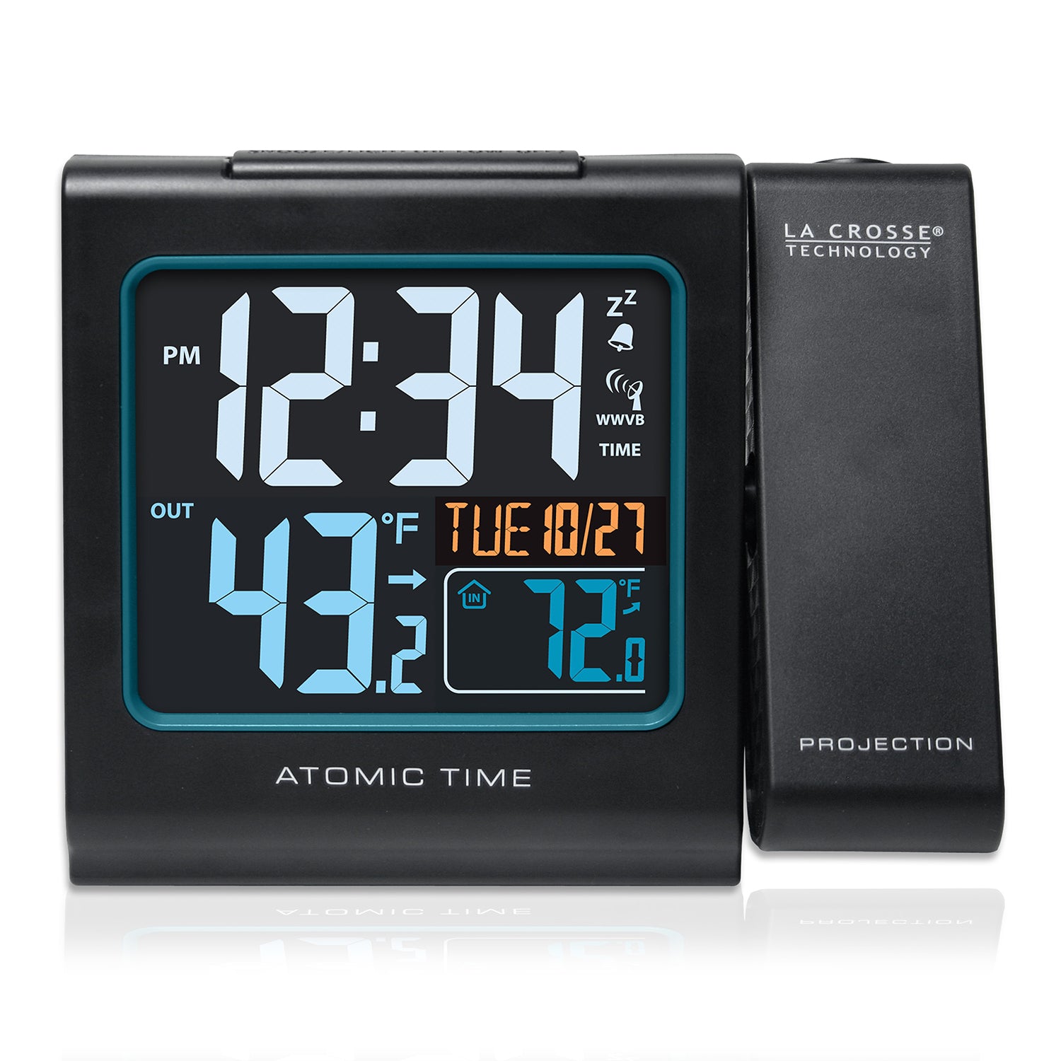 616146V3 Atomic Projection Alarm Clock with In/Out Temperature La