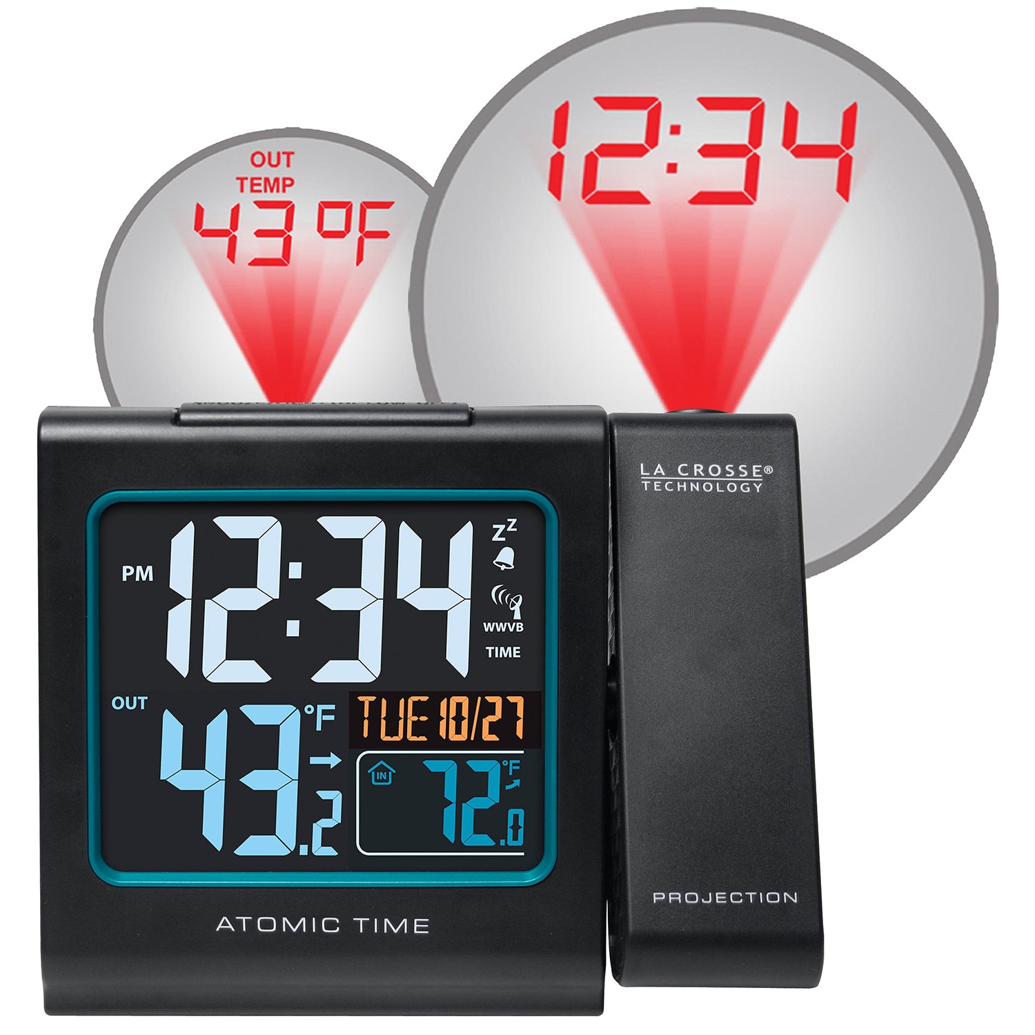 616-146V3 Atomic Projection Alarm Clock with In/Out Temperature