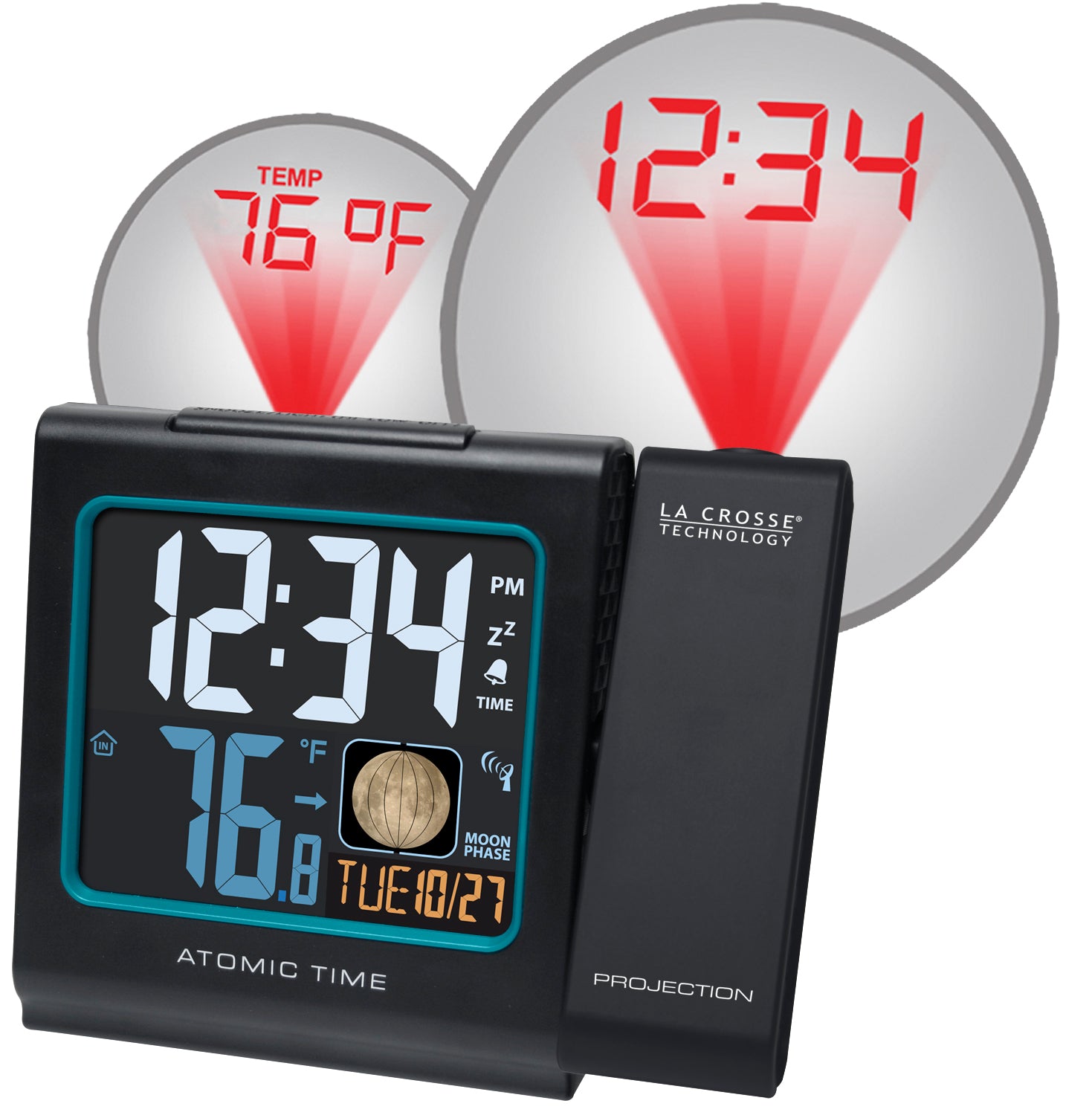 616146AV3 Atomic Projection Alarm Clock with Indoor Temp and Moon Pha La Crosse Technology