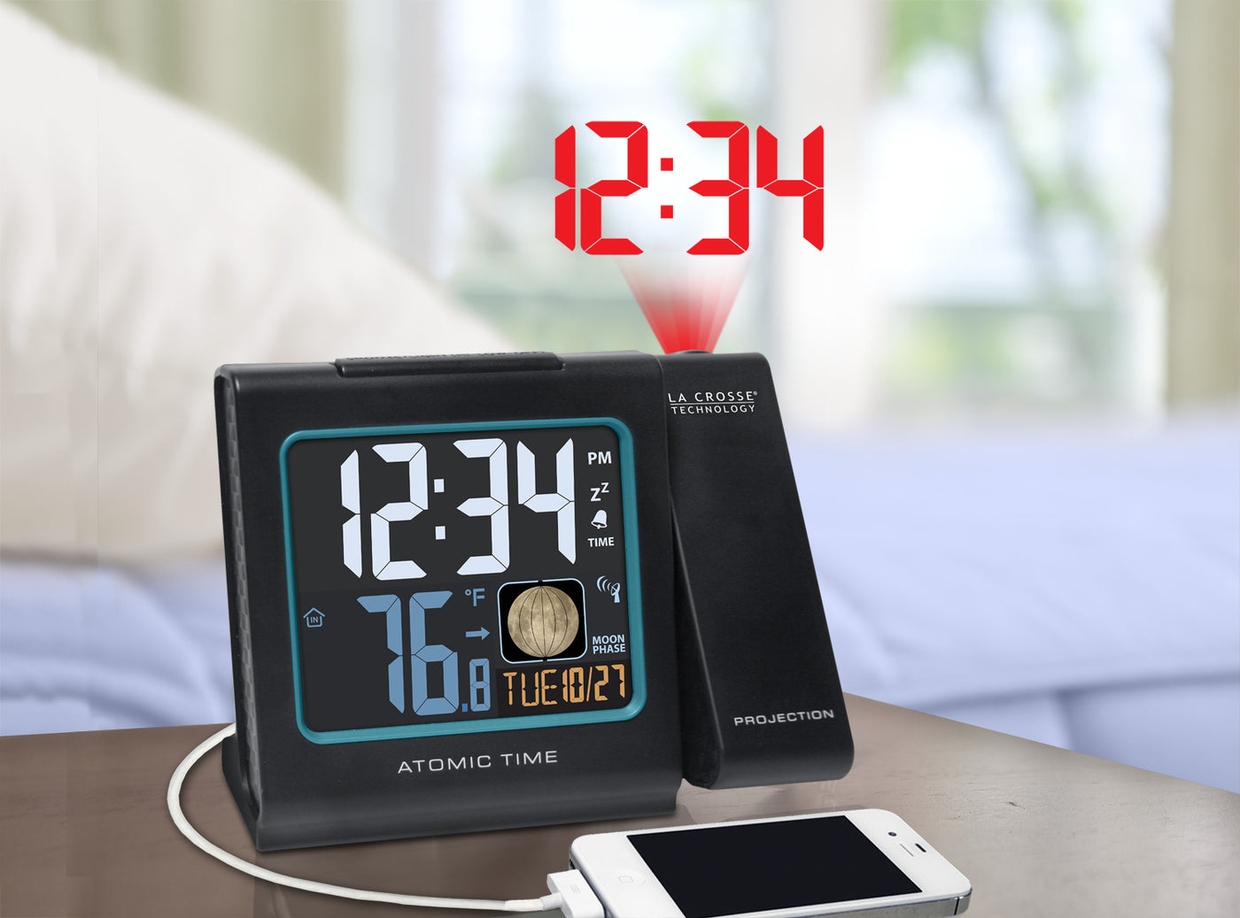 冷暖房/空調 エアコン 616-146A Atomic Projection Alarm Clock with Indoor Temp and Moon 