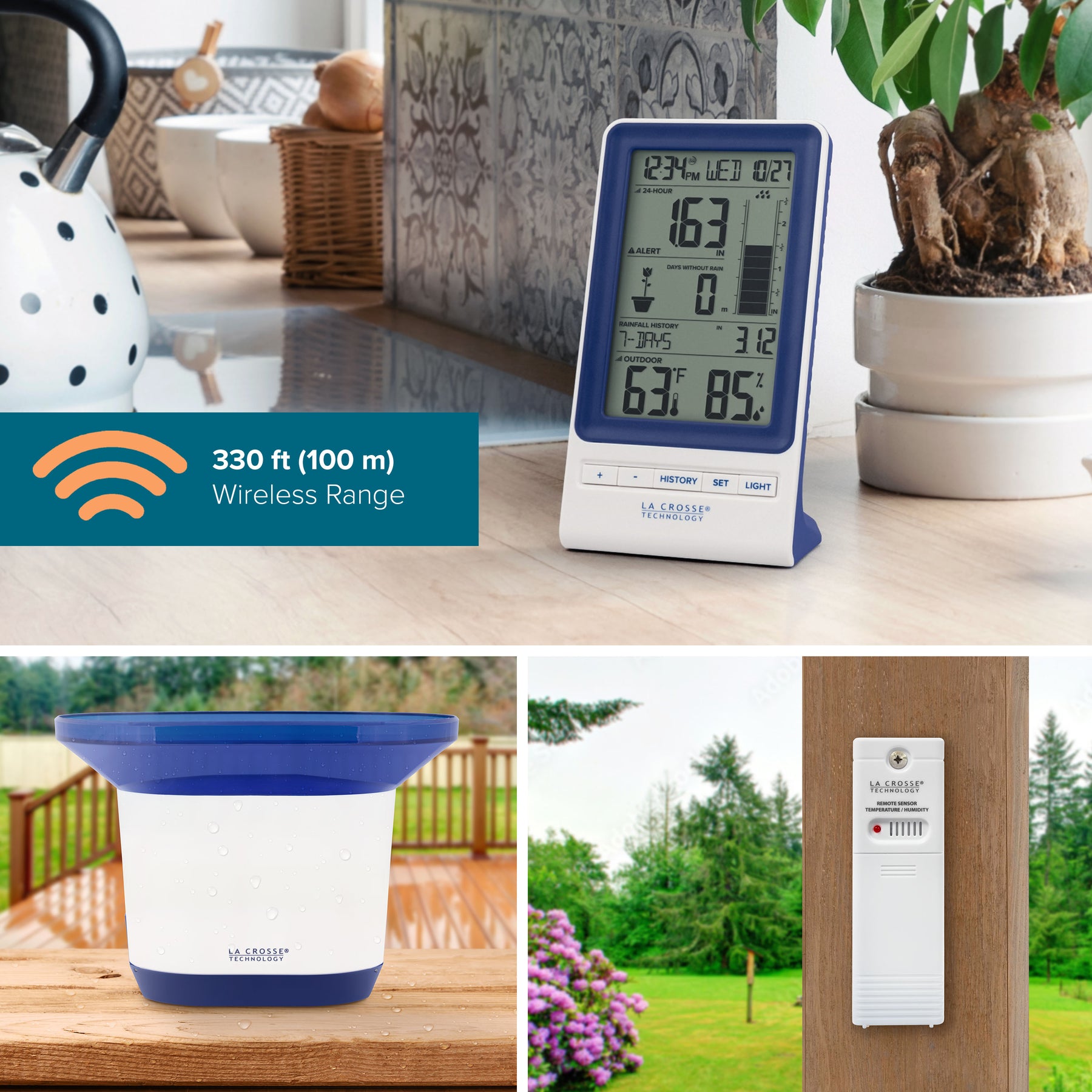 La Crosse Technology 724-1710 Wireless Rain Gauge Weather Station with  Thermometer - Clocks - Store