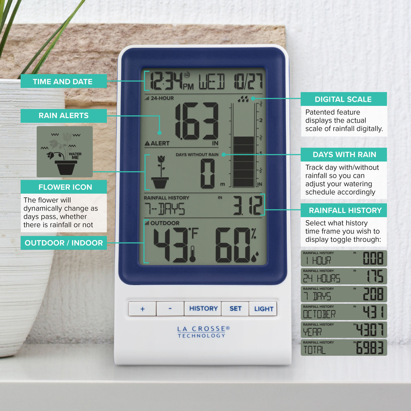 Digital Rain Gauge Weather Station – La Crosse Technology - FarmTek