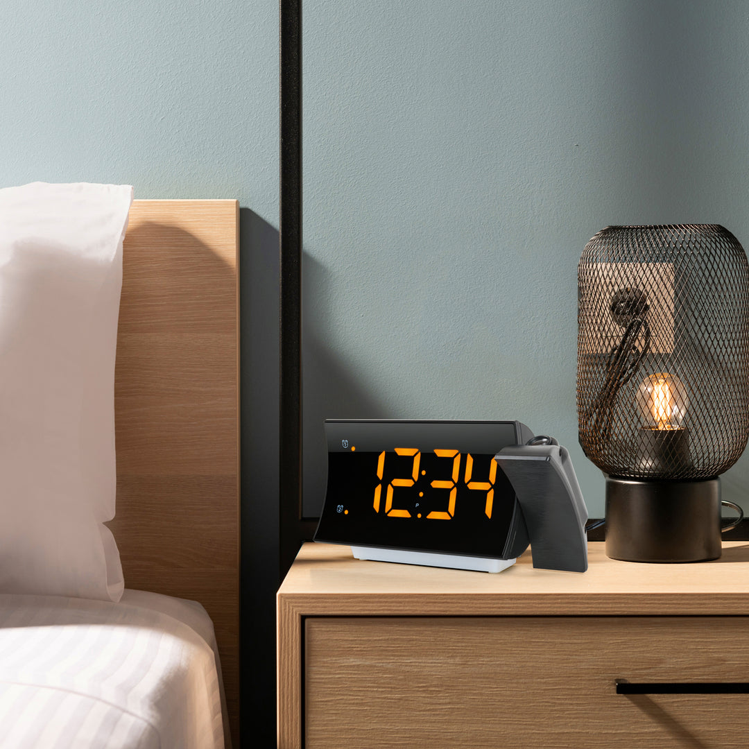 817-83957 Curved LED Projection Alarm Clock with Radio