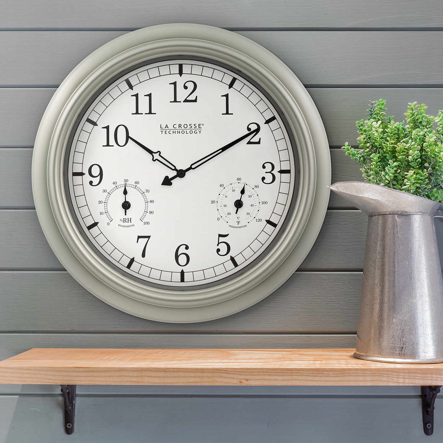 18-Inch Indoor Outdoor Wall Clock w/ Analog Temp & Humidity | La