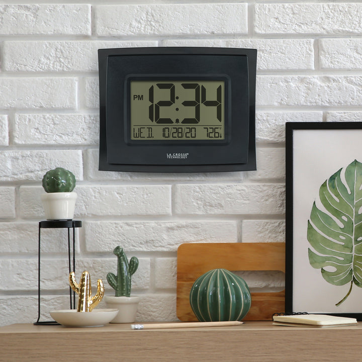 WT-8002U-B Digital Wall Clock with Indoor Temp and Calendar