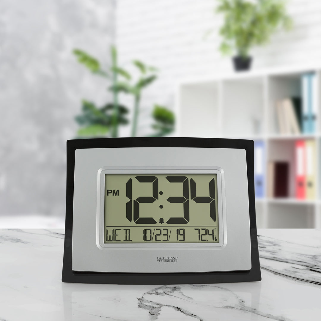 WT-8002UV2-B Digital Wall Clock with Indoor Temp and Calendar
