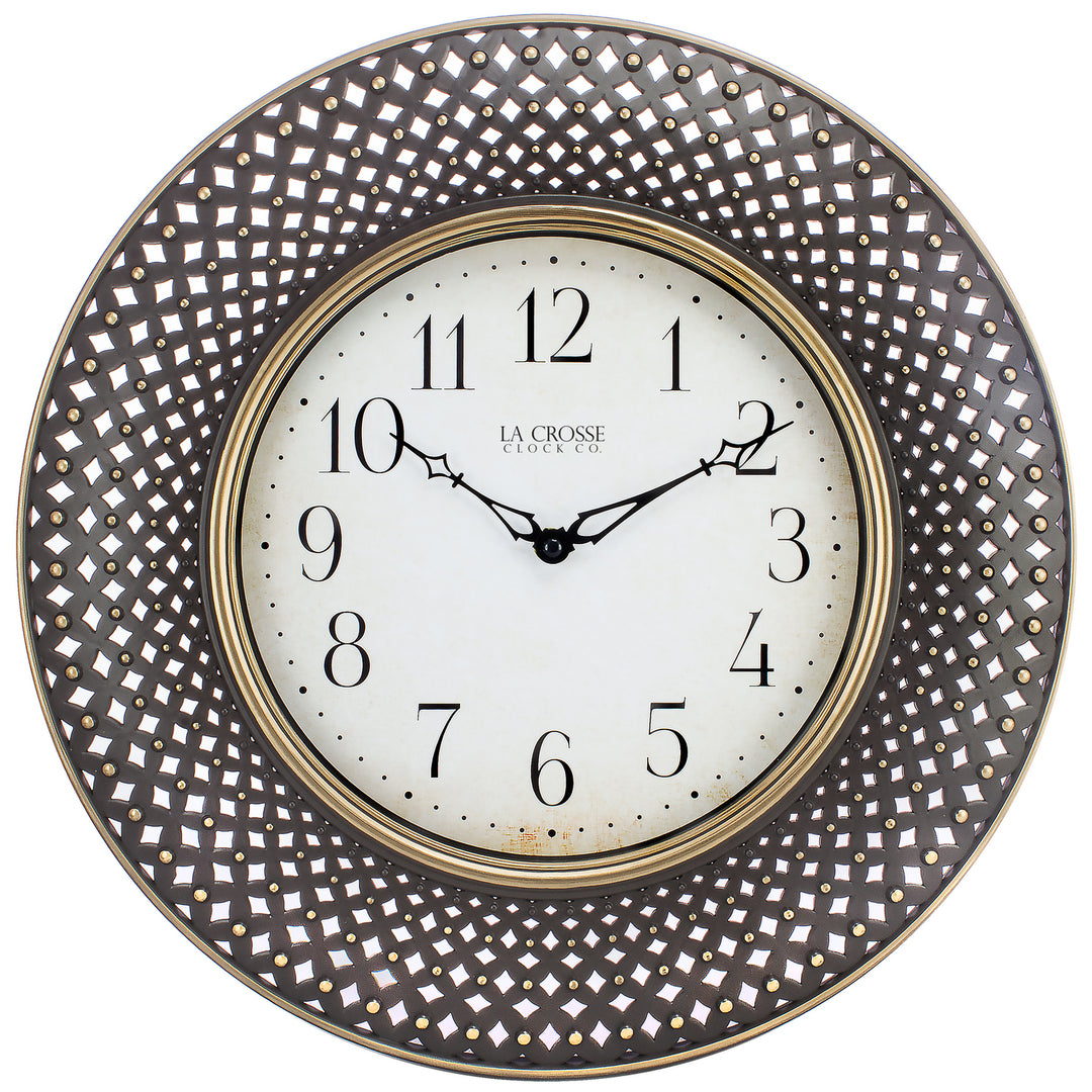 16-inch Antiqued Brown Analog Lattice Wall Clock
