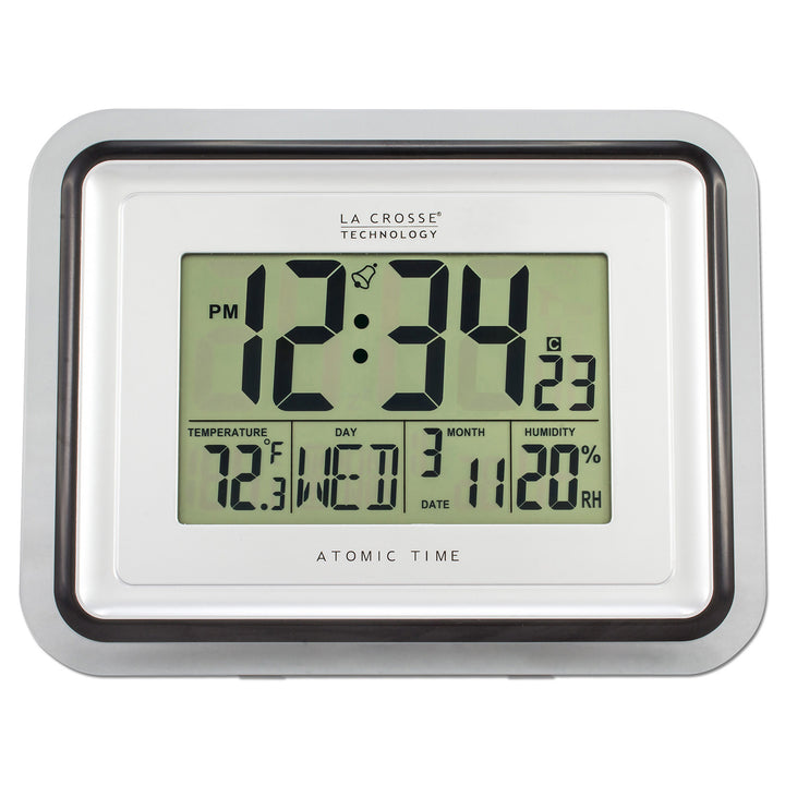 BBB87733 Digital Atomic Wall Clock with Indoor Temperature and Humidit