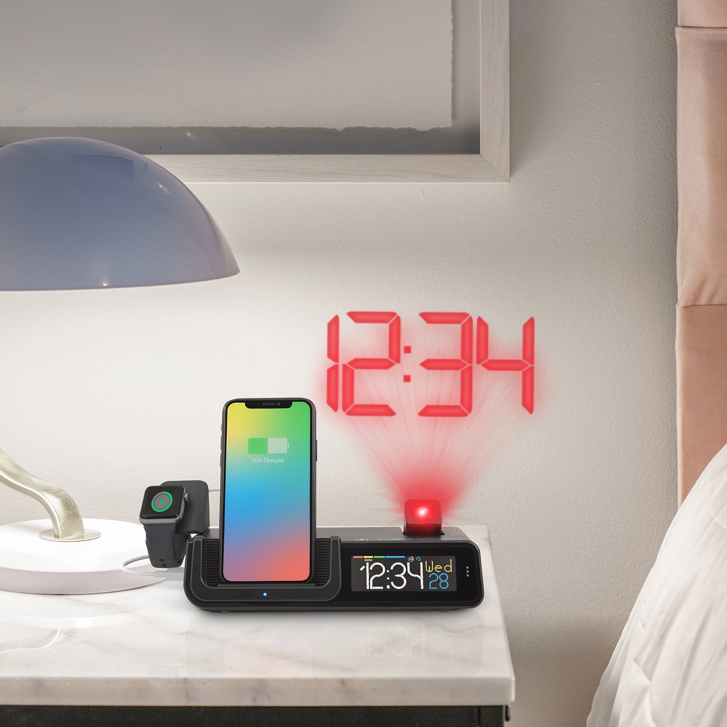 C80765 Wattz Wireless Charging Projection Alarm Clock