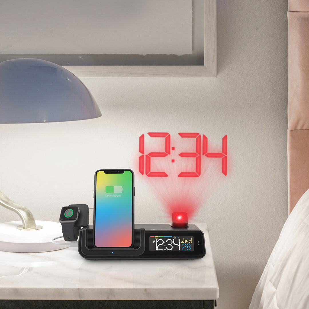 C80765 Wattz Wireless Charging Projection Alarm Clock