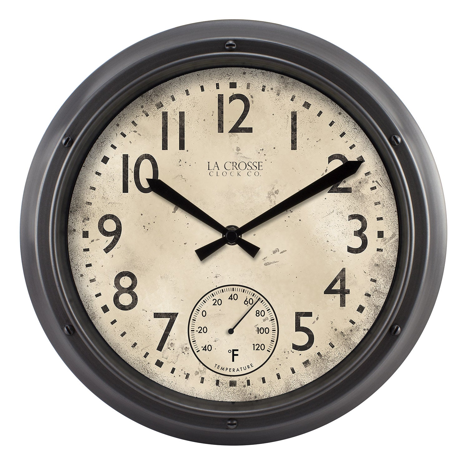 T84220 12 inch Indoor/Outdoor Wall Clock with Temperature La Crosse