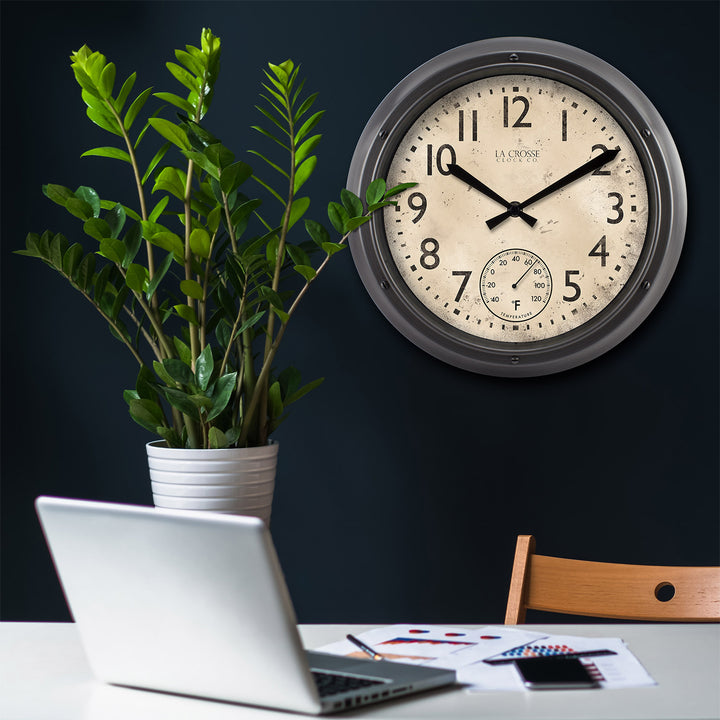 T84220 12 inch Indoor/Outdoor Wall Clock with Temperature