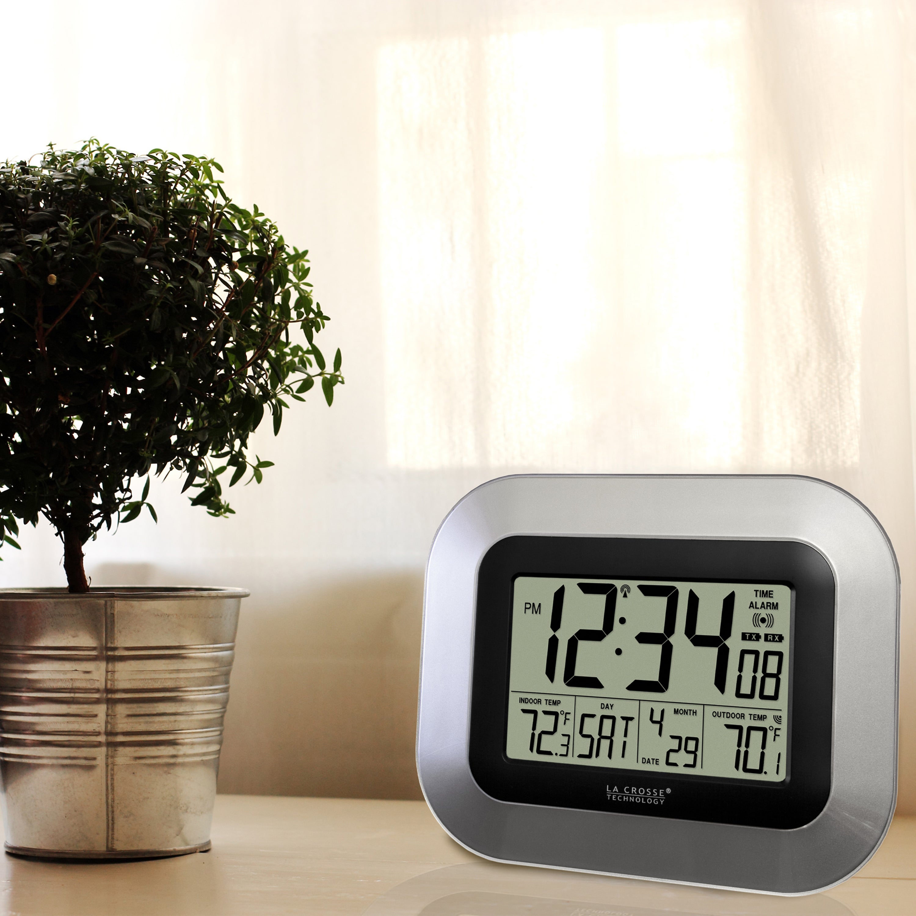 Atomic Digital Wall Clock with Indoor/Outdoor Temperature