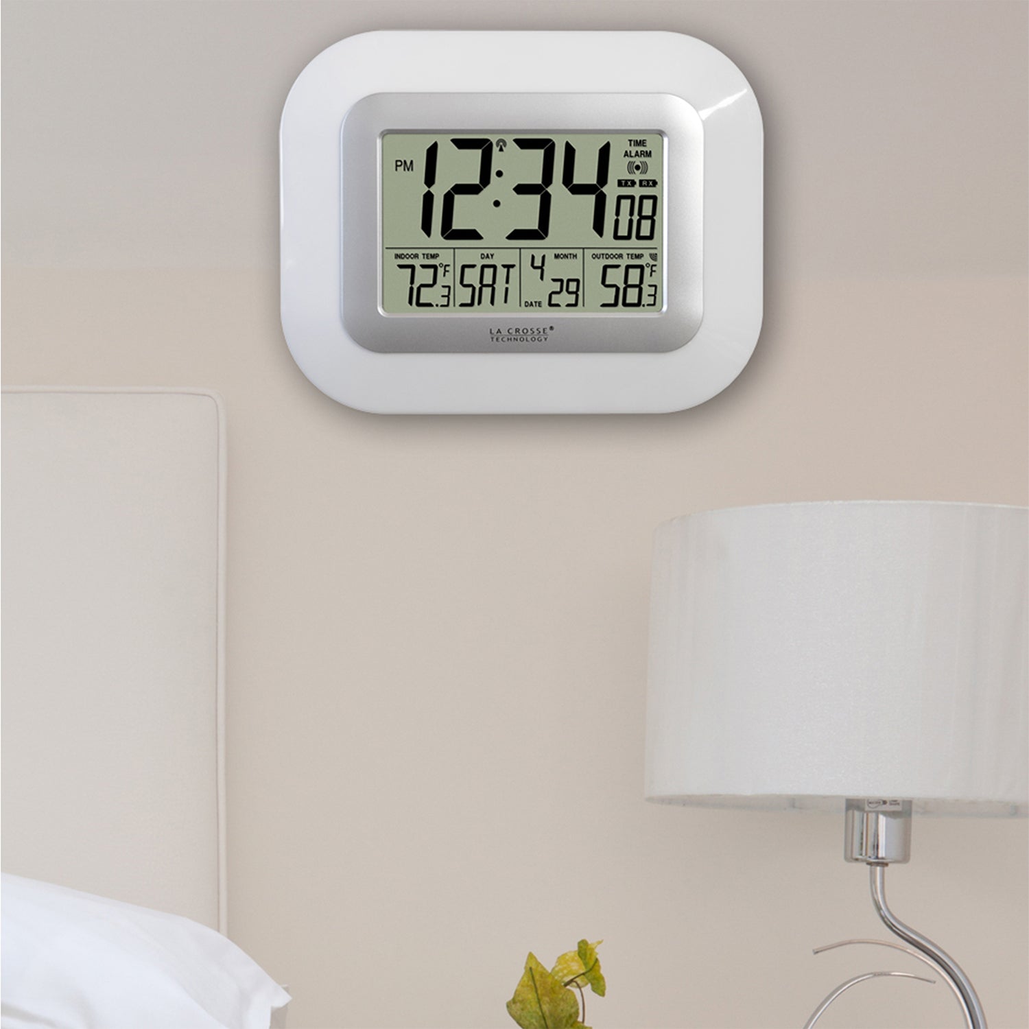 Atomic Digital Wall Clock with Indoor/Outdoor Temperature
