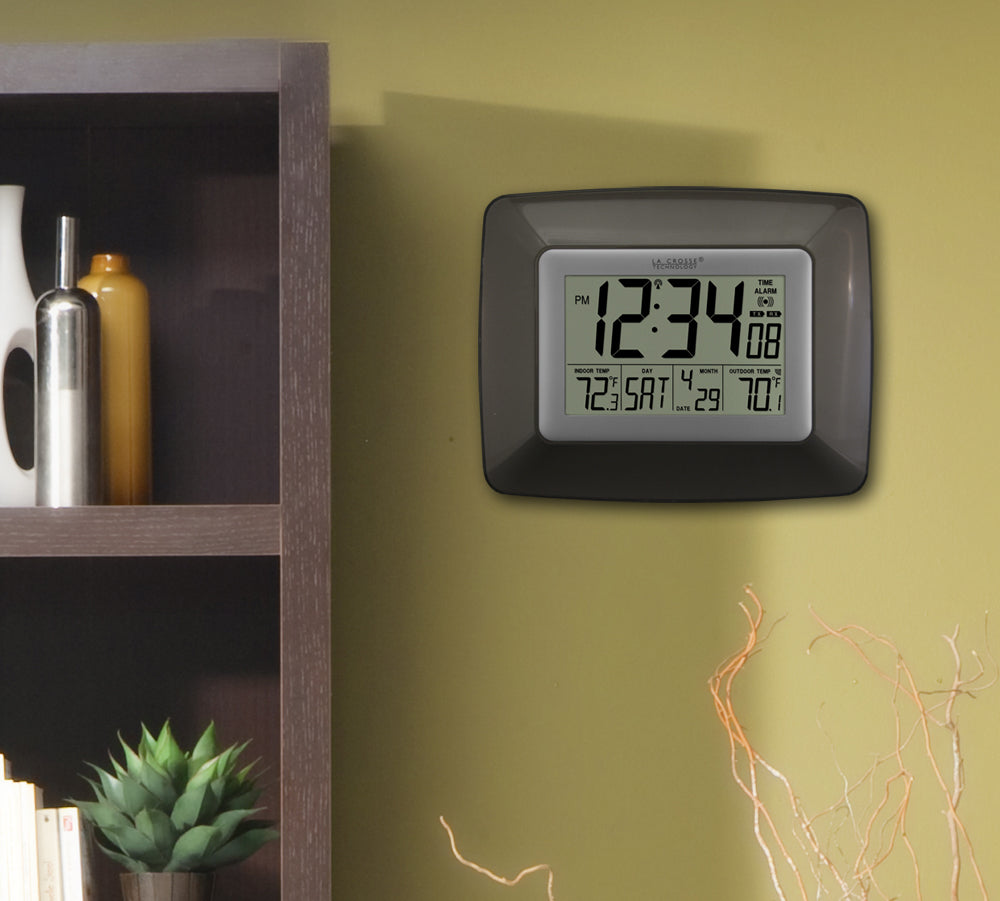 Atomic Digital Wall Clock with Indoor/Outdoor Temperature