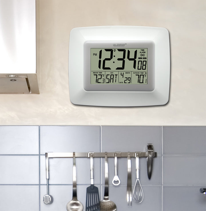 Atomic Digital Wall Clock with Indoor/Outdoor Temperature