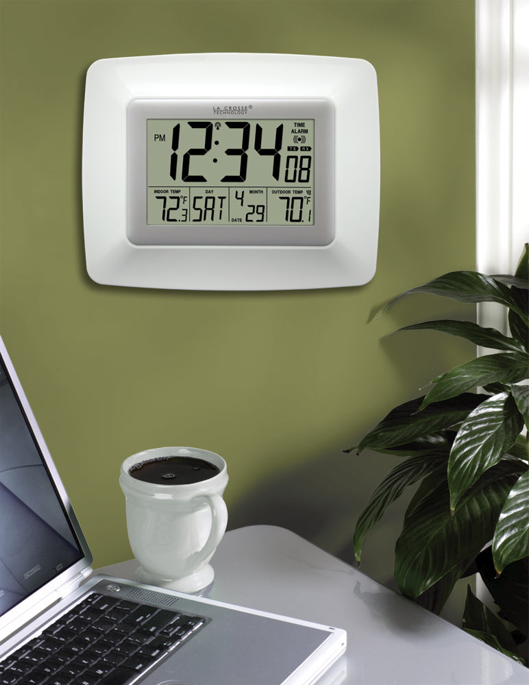 Atomic Digital Wall Clock with Indoor/Outdoor Temperature