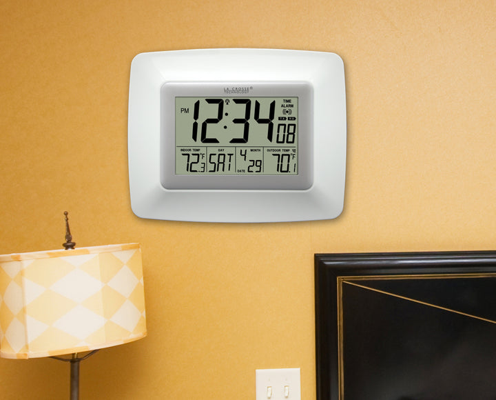 Atomic Digital Wall Clock with Indoor/Outdoor Temperature