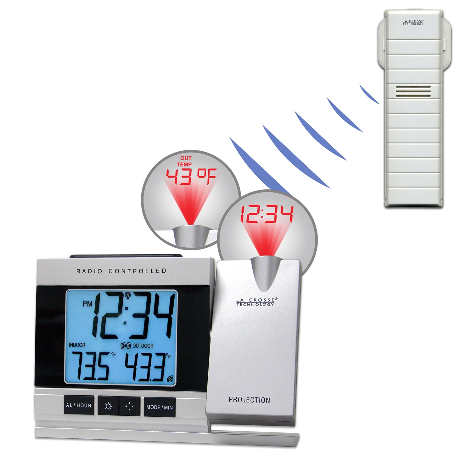 WT-5220U-ITV2 Projection Alarm Clock with Indoor/Outdoor Temperature